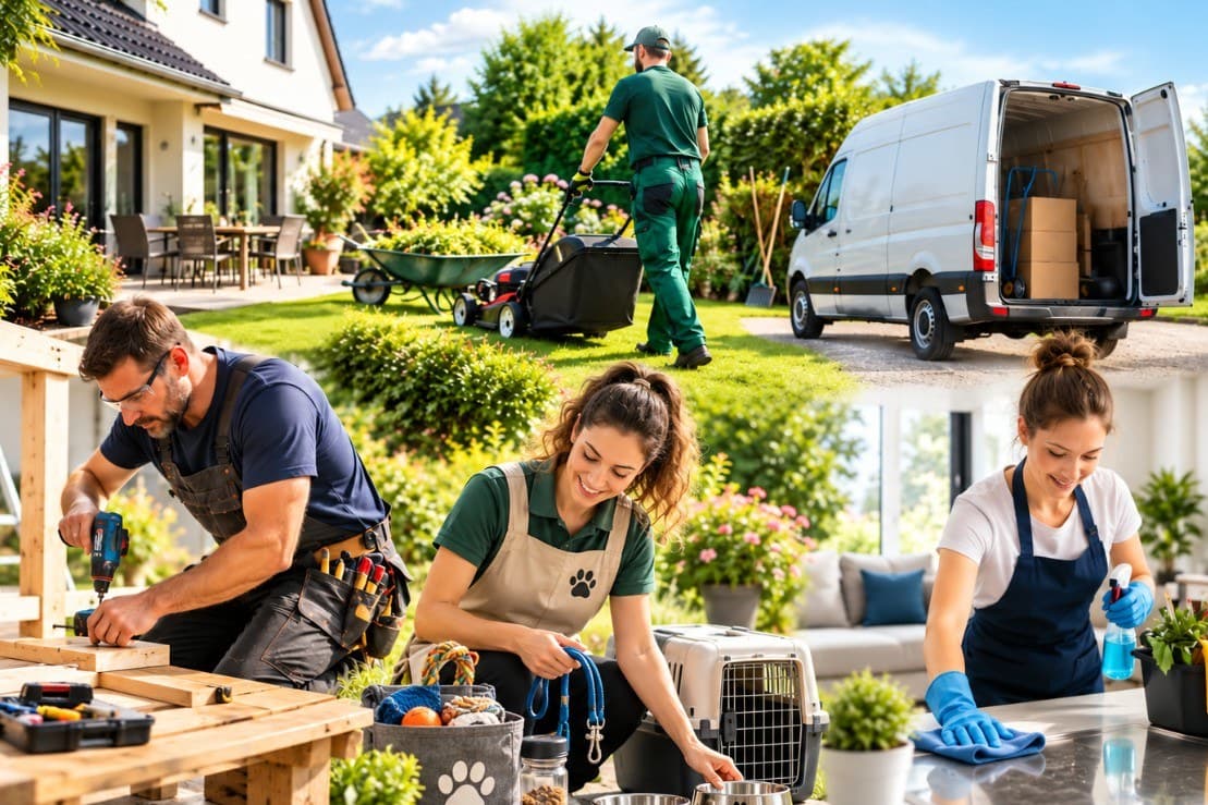 Dienstleister bei Handwerk, Gartenpflege, Tierbetreuung und Reinigung
